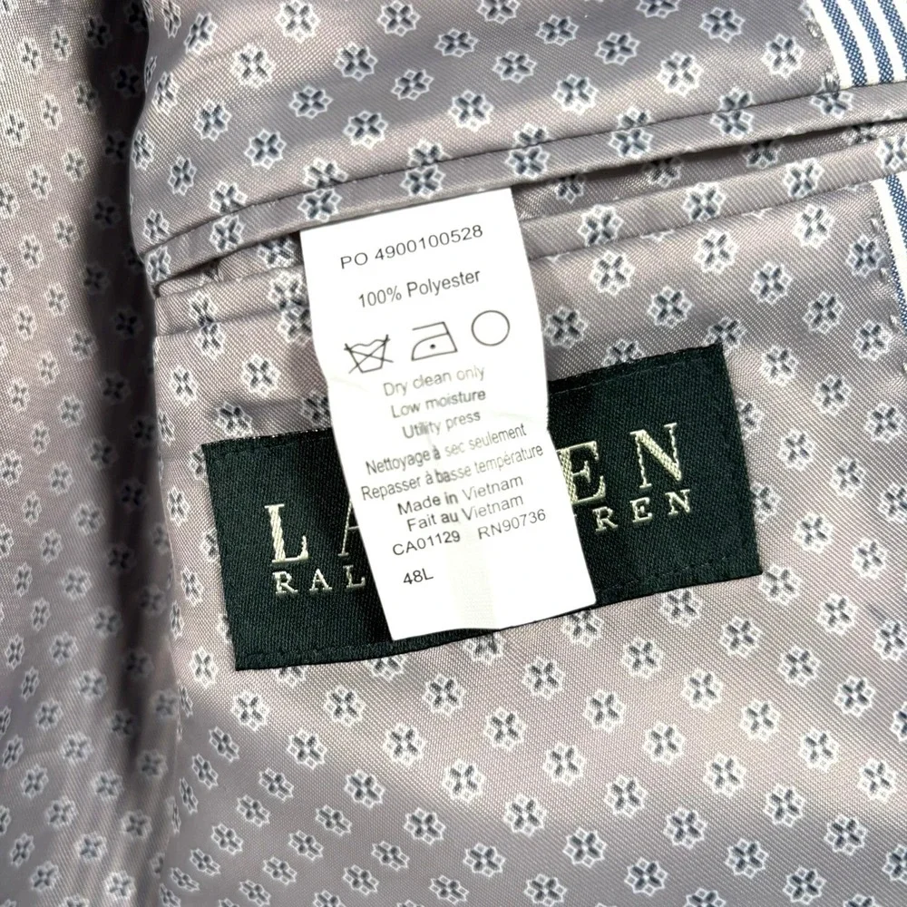 Lauren Ralph Lauren Blue‎ White Striped Seersucker Blazer Sport Coat 48L Coastal